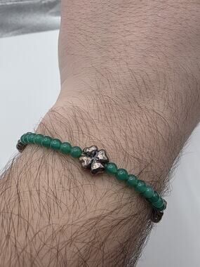 JAI Sterling Silver Green Agate Bead Clover Bracelet 9 Inch